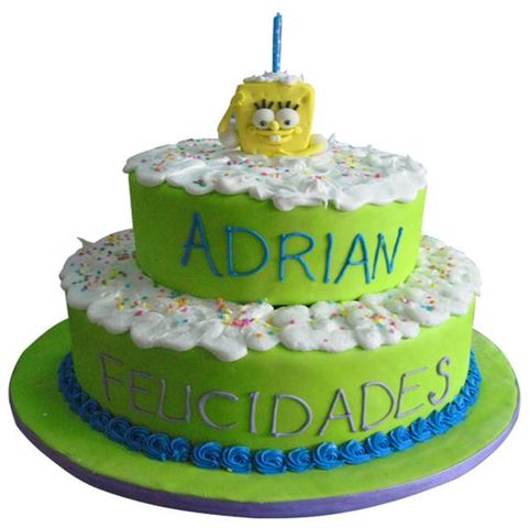 Pastel Bob Esponja Técnia Mixta,  Fondant suizo y merengue italiano